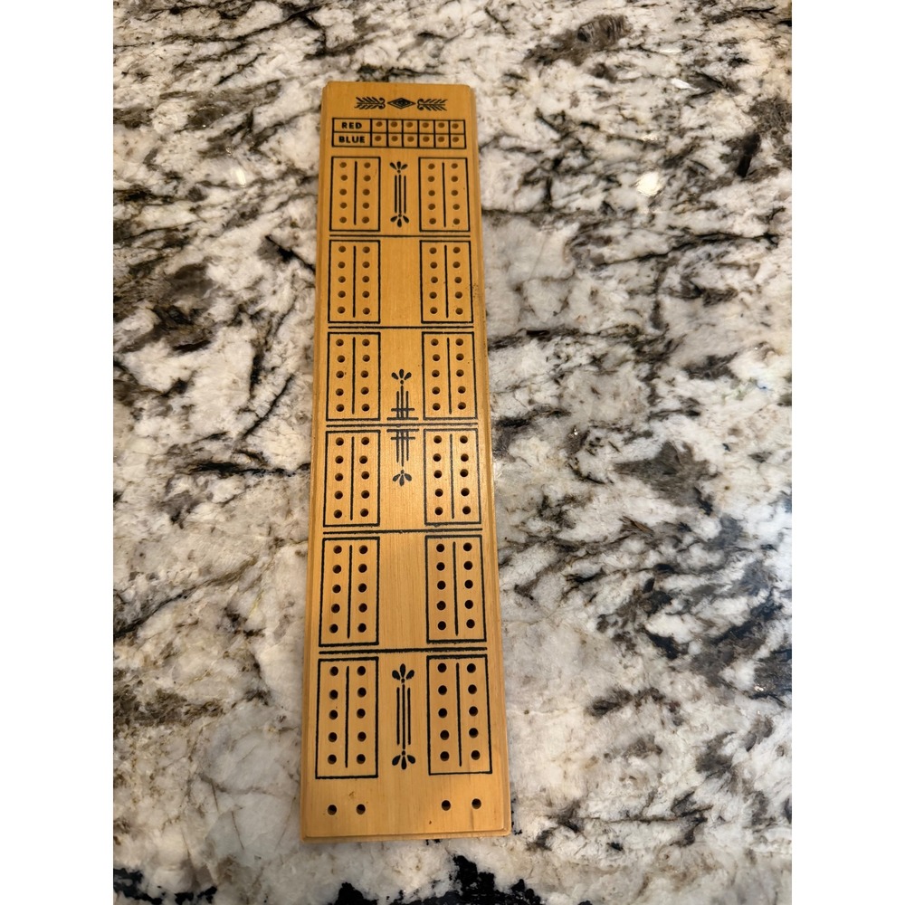 Vintage Wooden Cribbage Board 2 Track Game with Red and Blue Pegs Storage Box